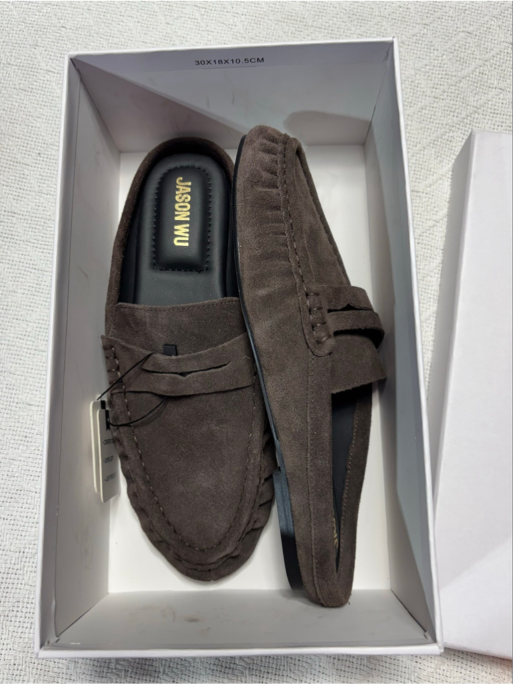 Jason Wu Meeky Suede Penny Loafer Mules Chocolate Kid Suede Flats NWT Size 8.5 - Picture 9 of 9